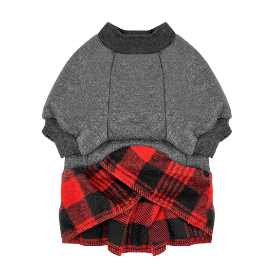 PUPPY DOG CLOTHING SERIES BUNNY PLAID DRESS GREY & RED